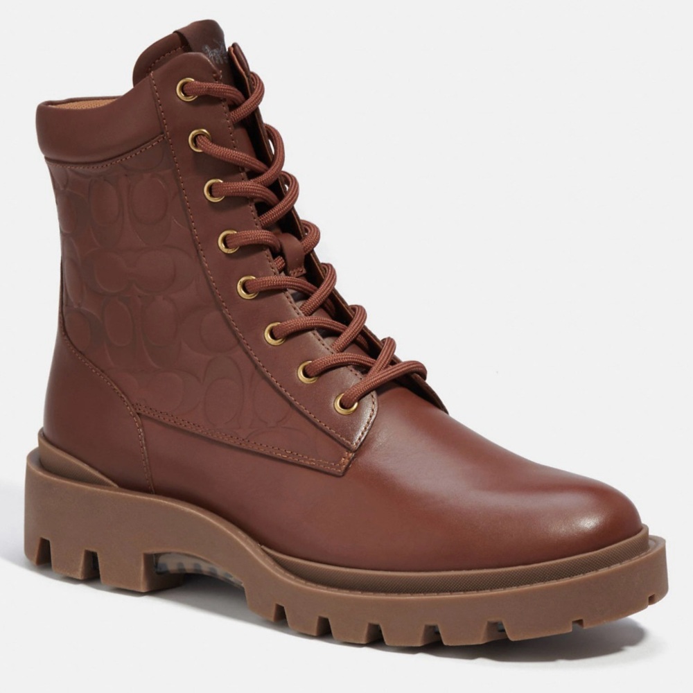 Men's Brown Leather Lace-Up Combat Boot